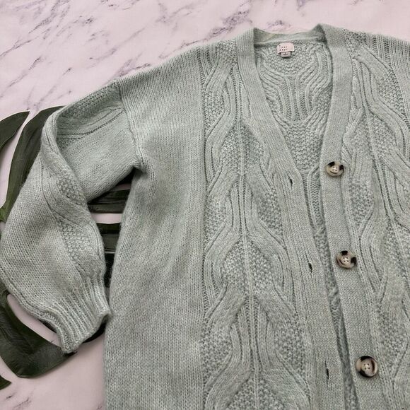 A New Day Target Womens Chunky Cardigan Sweater Size L Mint Green Cable Knit - Picture 4 of 12